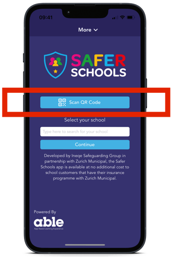 Logging in to your Safer Schools App with a QR entry code